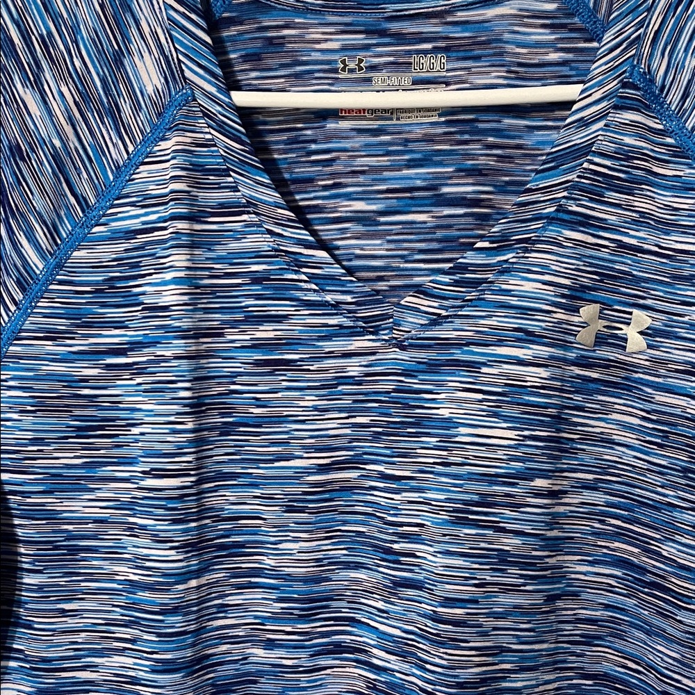 Under Armour Blue and White Striped V-Neck Shirt